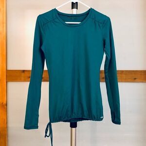 O’NEILL 365 Teal Active Long Sleeve Top Thumbholes Back Pocket Drawstring / Sz S